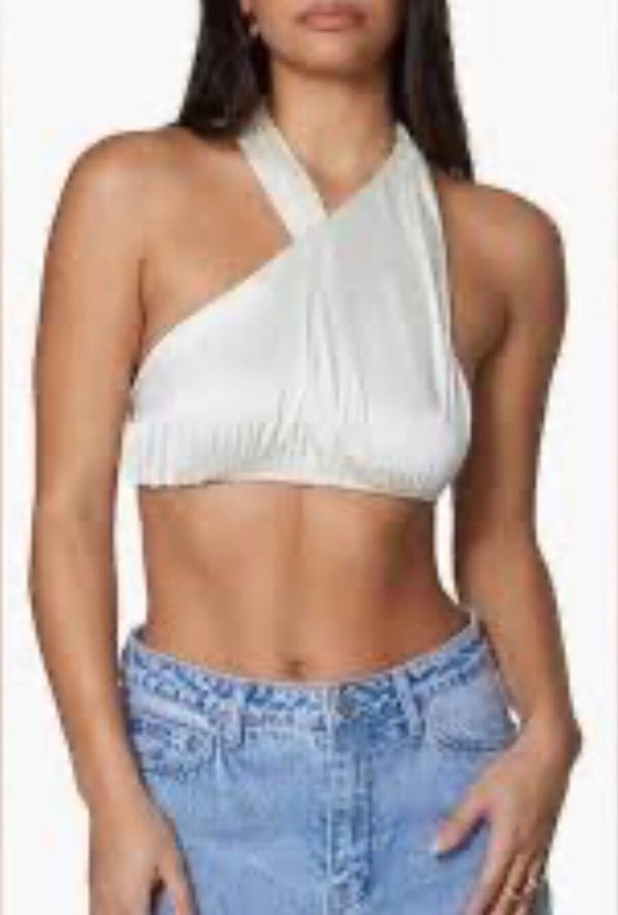 NWT Danielle Bernstein WeWoreWhat Satin Stretch Charmeuse Halter Top Ivory XL